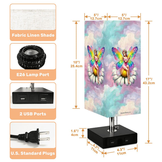 Fairy, Square Table Lamp with USB Ports, Charger