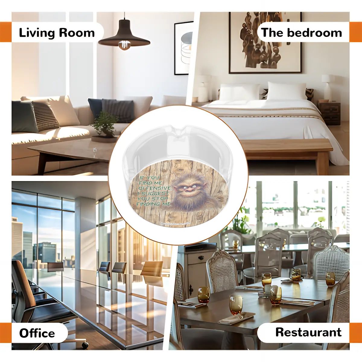 3 .3" Round, Lead Free Glass Ashtray, Bigfoot, Sasquatch "If you find me..."