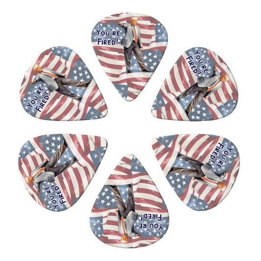 6 Guitar Picks with Keychain Snap Case- Donald Trump, "You're fired"  – 3 Thicknesses