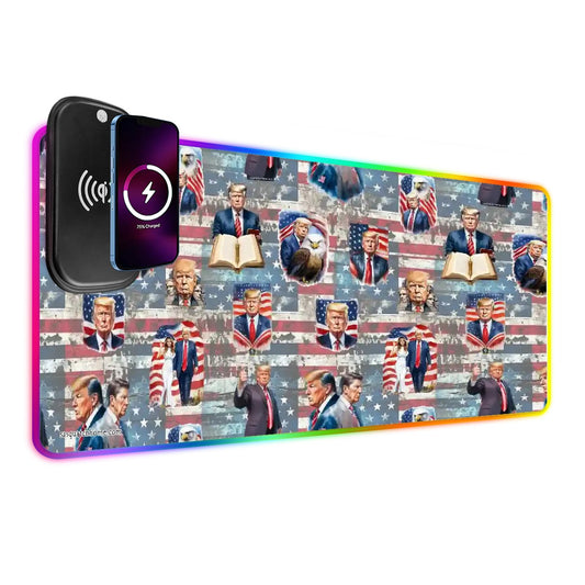 20 Donald Trump Designs, Wireless Charging Gaming Mouse Pads / Mat With Lights - 2 Sizes