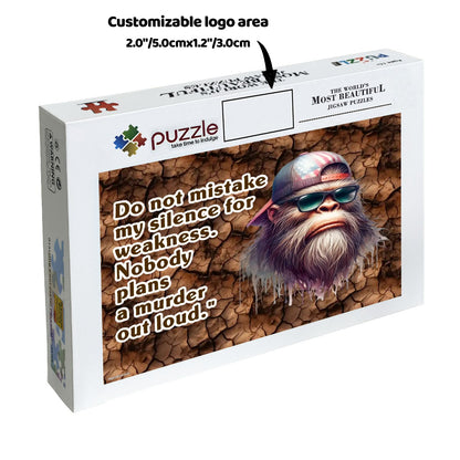 "Do Not Mistake My Silence" 500 Piece Wooden Sasquatch Jigsaw Puzzle, Family Game