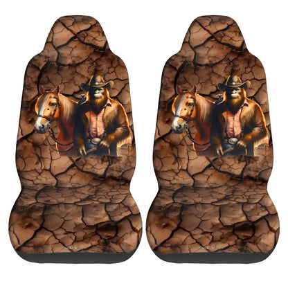 Cowboy Bigfoot / Sasquatch, Set of 2 Front Auto Seat Covers