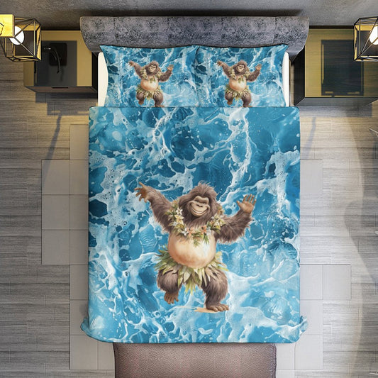 Sasquatch Hula On the Beach 3-Piece Bedding Set-90"x90"/ 229x229cm (Dual-sided Printing)