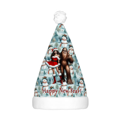 Sasquatch w/ Sexy Lady, Adult Plush Santa Hat with Light