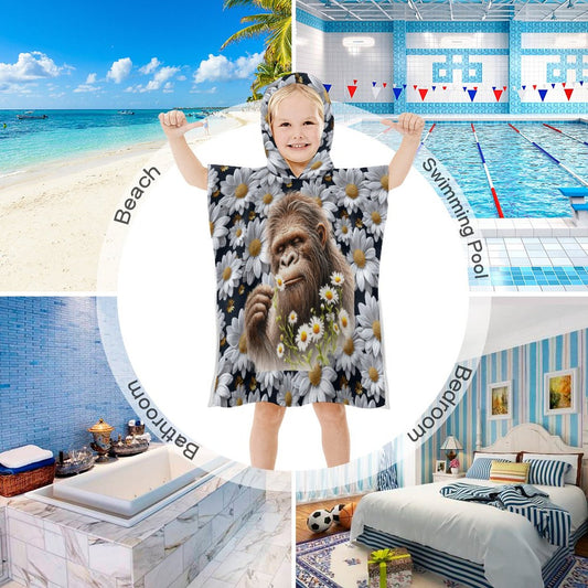 Bigfoot, Sasquatch, Daisies, Hooded Terry Cloth Pullover Towel for Kids, Children