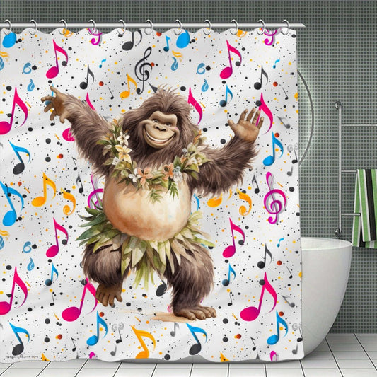 Bigfoot Sasquatch Dancing, Waterproof Polyester Shower Curtain – Made in the USA – 70.8x70.8”