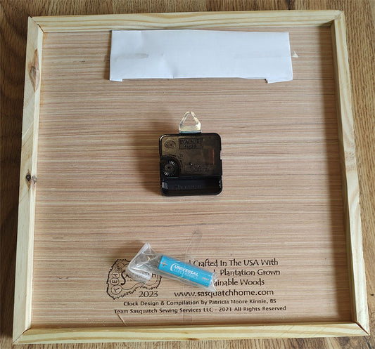 Hand Made Wood, Laser Etched Mechanic Clock, 12" x 12"