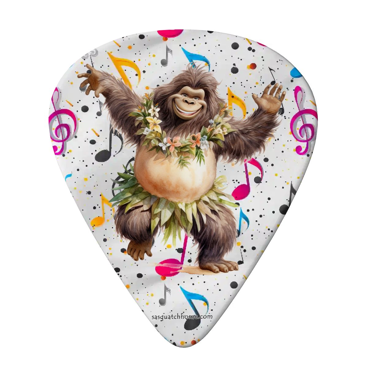 6 Guitar Picks with Keychain Snap Case- Sasquatch Bigfoot Dancing – 3 Thicknesses