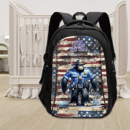Bigfoot Cop, "God Bless USA", Large Capacity, Oxford Travel, Laptop Bag with USB Charger