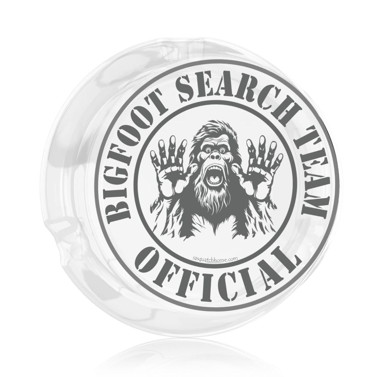 3 .3" Round, Lead Free Glass Ashtray - "Official Bigfoot Search Team"