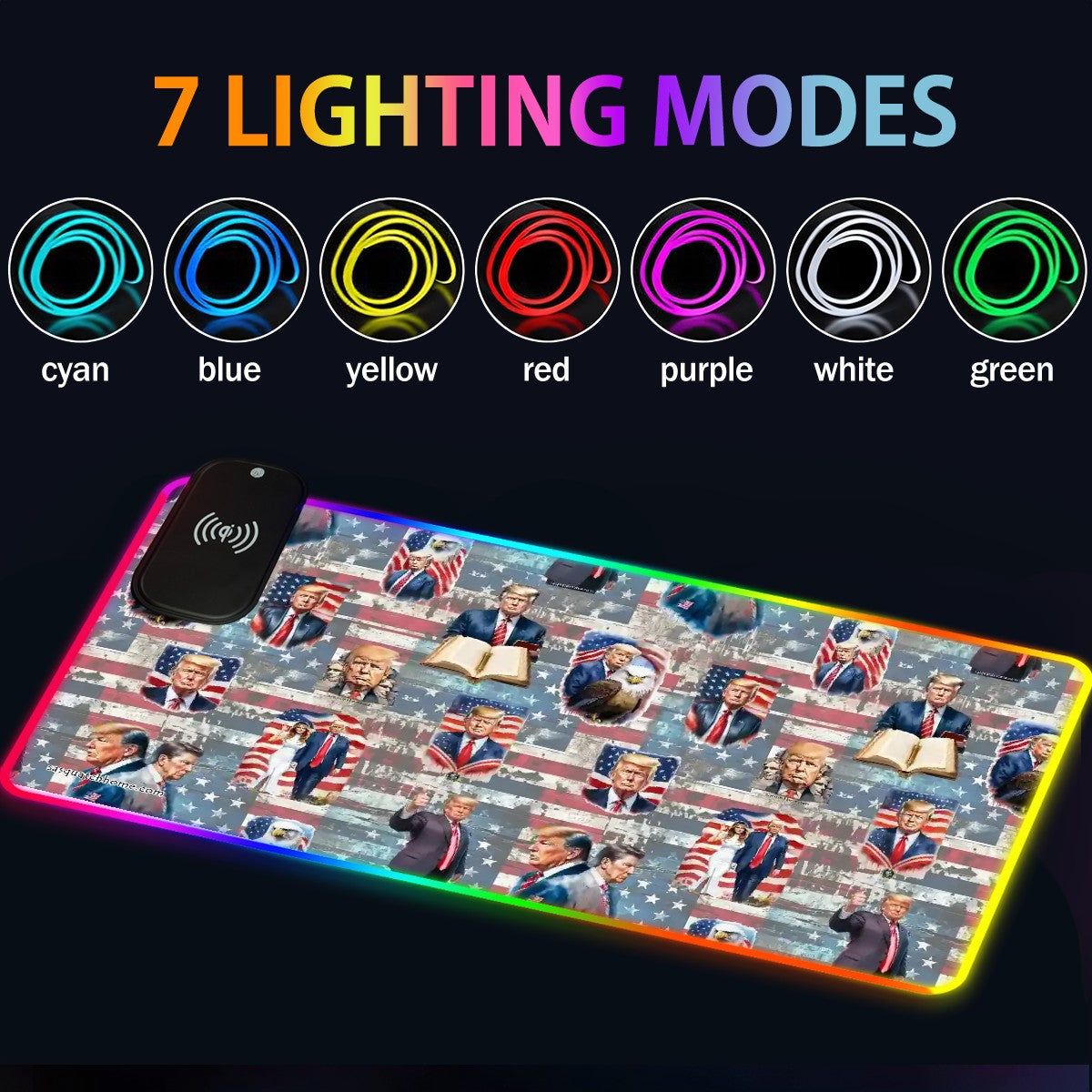 20 Donald Trump Designs, Wireless Charging Gaming Mouse Pads / Mat With Lights - 2 Sizes