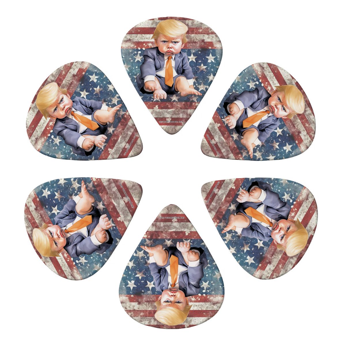 6 Guitar Picks with Keychain Snap Case- Baby Donald Trump – 3 Thicknesses