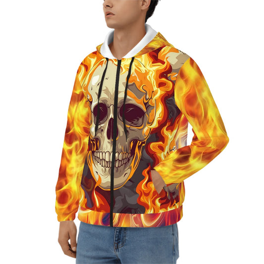 Skull and Fire, Zip-Up Hoodie