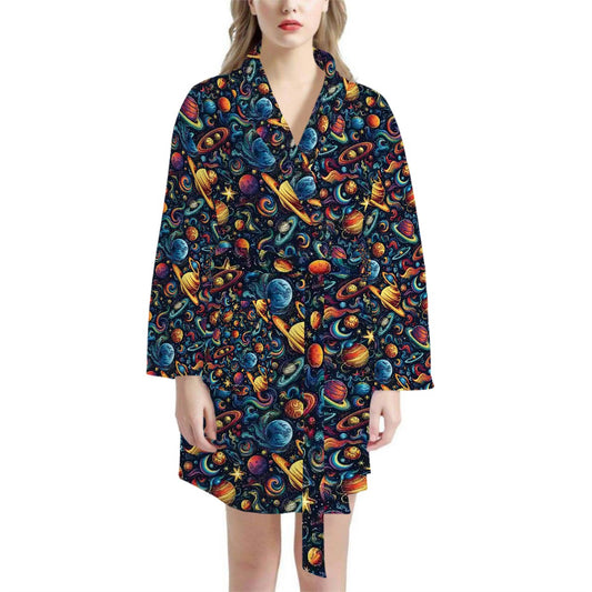 12 BEAUTIFUL Outer Space Designs, Women’s Bath Robe 33.5” Long