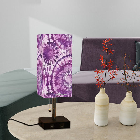 19 Tie Dye Designs, Square Table Lamp with USB Ports, Charger