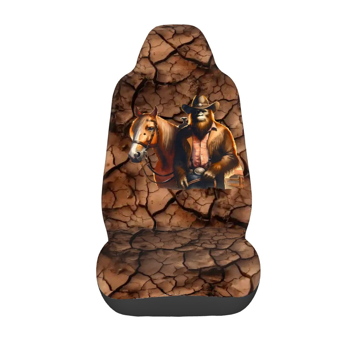 Cowboy Bigfoot / Sasquatch, Set of 2 Front Auto Seat Covers