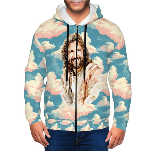 Quote: "Jesus loves you..", Adult Zip Up Hoodie