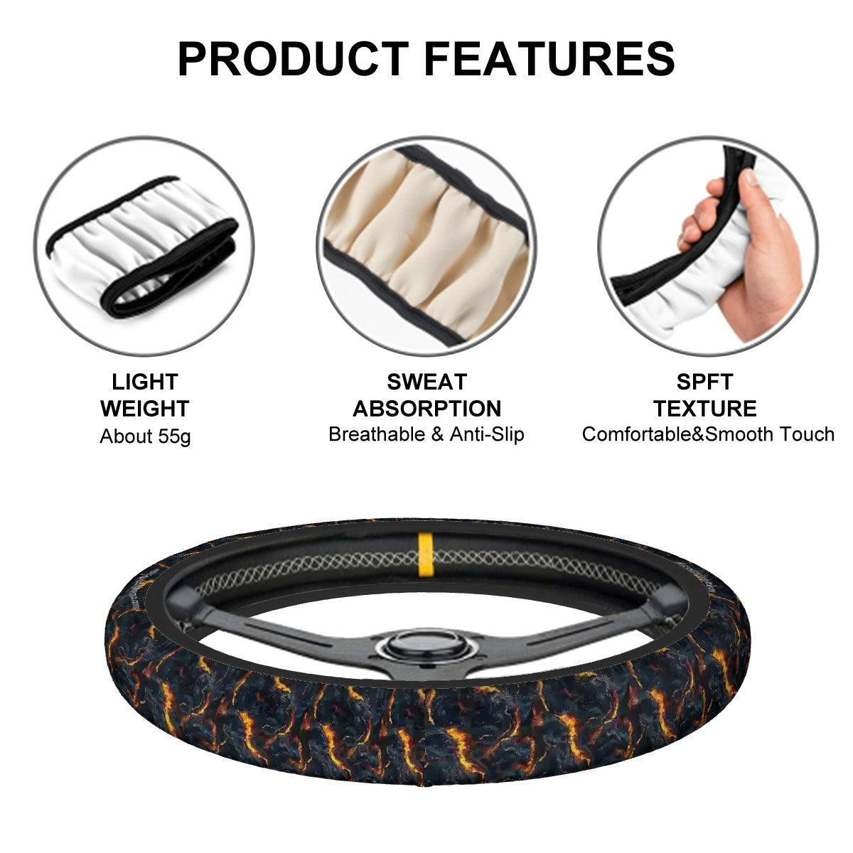 Hot Lava, Rugged Auto Steering Wheel Cover - 15"