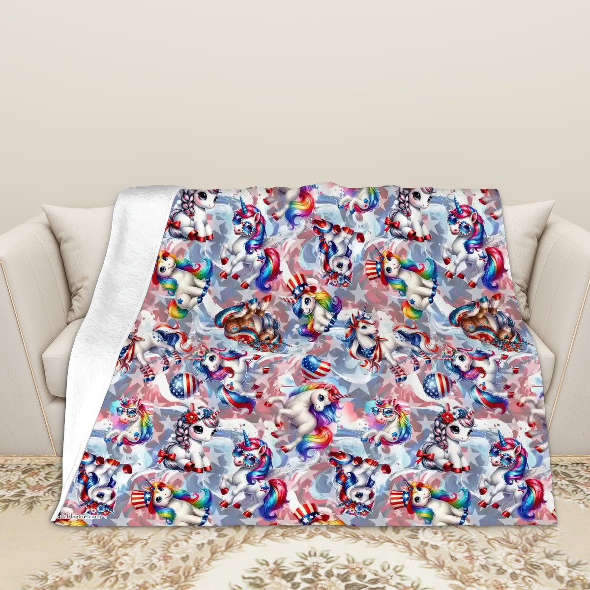 8 Patriotic Designs, Soft Flannel Blanket, Unicorn, Dogs, Cats, Eagles