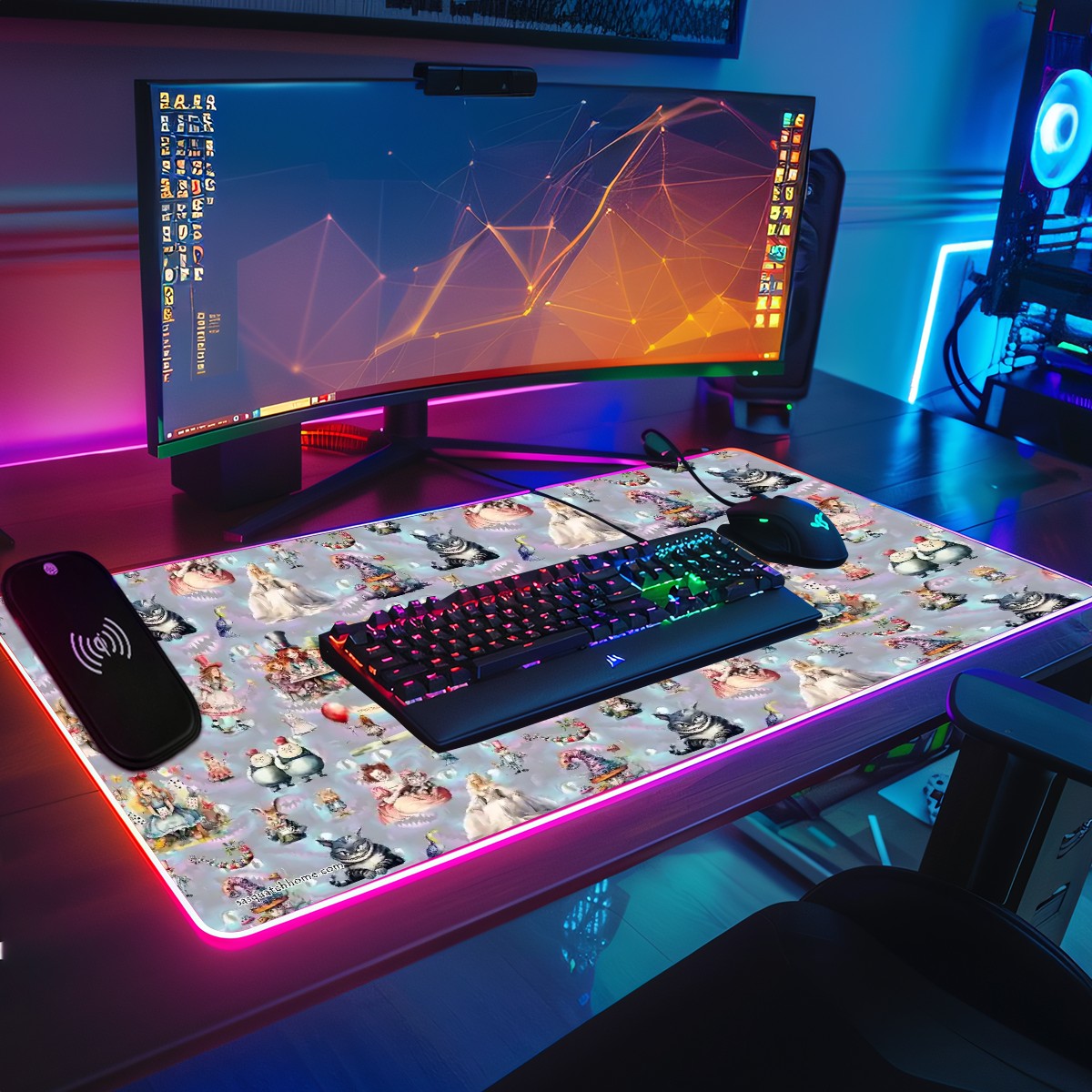 20 Misc Designs, Wireless Charging Gaming Mouse Pads / Mat With Lights - 2 Sizes