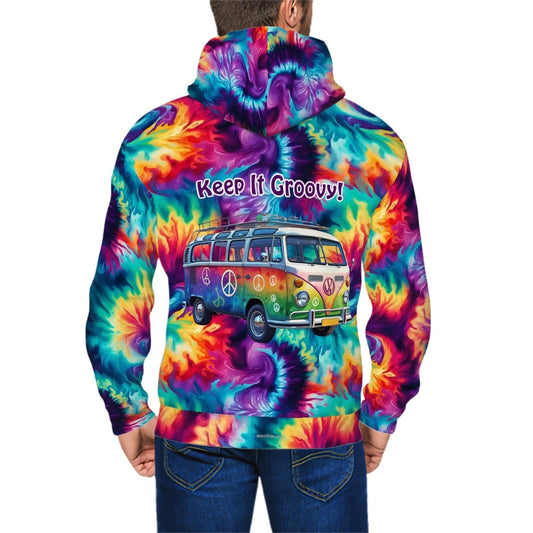 Hippie Lady on Tie Dye, Adult Zip Up Hoodie
