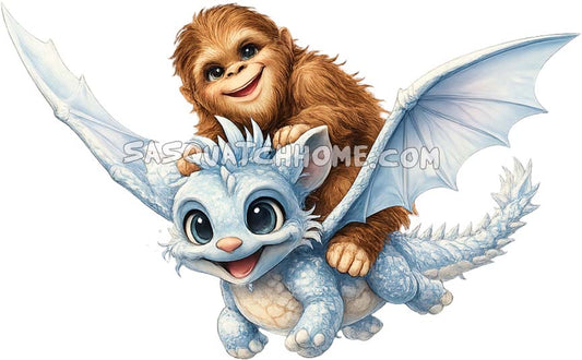 Baby Sasquatch Riding Baby Dragon Digital Download