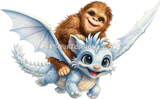 Baby Sasquatch Riding Baby Dragon Digital Download