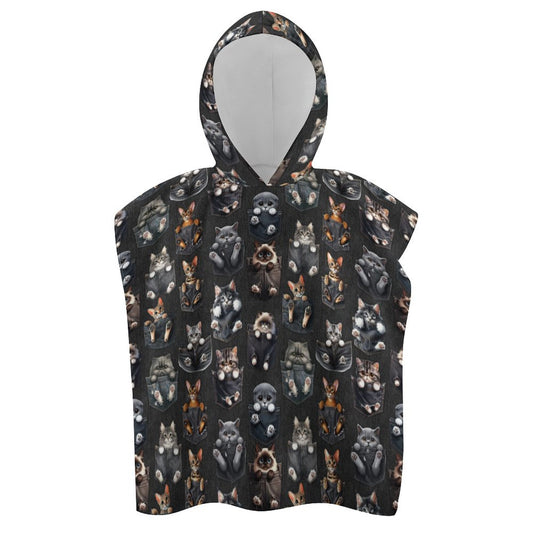 Kitties in Pockets -Hooded Terry Cloth Pullover Towel for Kids, Children