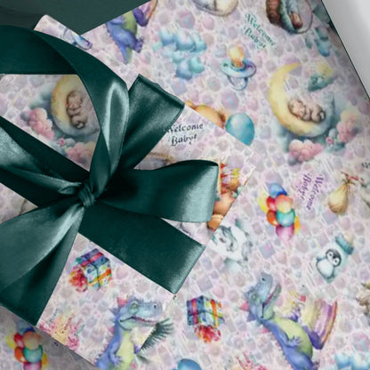 "Welcome Baby", Baby Shower Gift Wrap, 3 Pack Gift Wrapping Paper Sheets