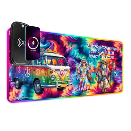Old Hippie Couple, Wireless Charging Gaming Mouse Pads / Mat With Lights - 2 Sizes