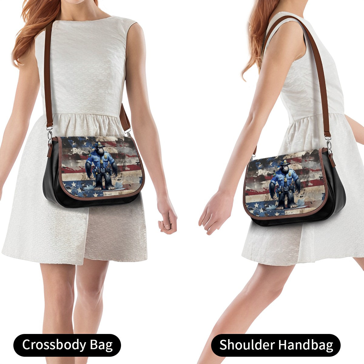 Bigfoot / Sasquatch Police Officer, Leather Shoulder Bag / Purse