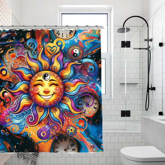 Happy Rainbow Sunshine Waterproof Polyester Shower Curtain – Made in the USA – 70.8x70.8”