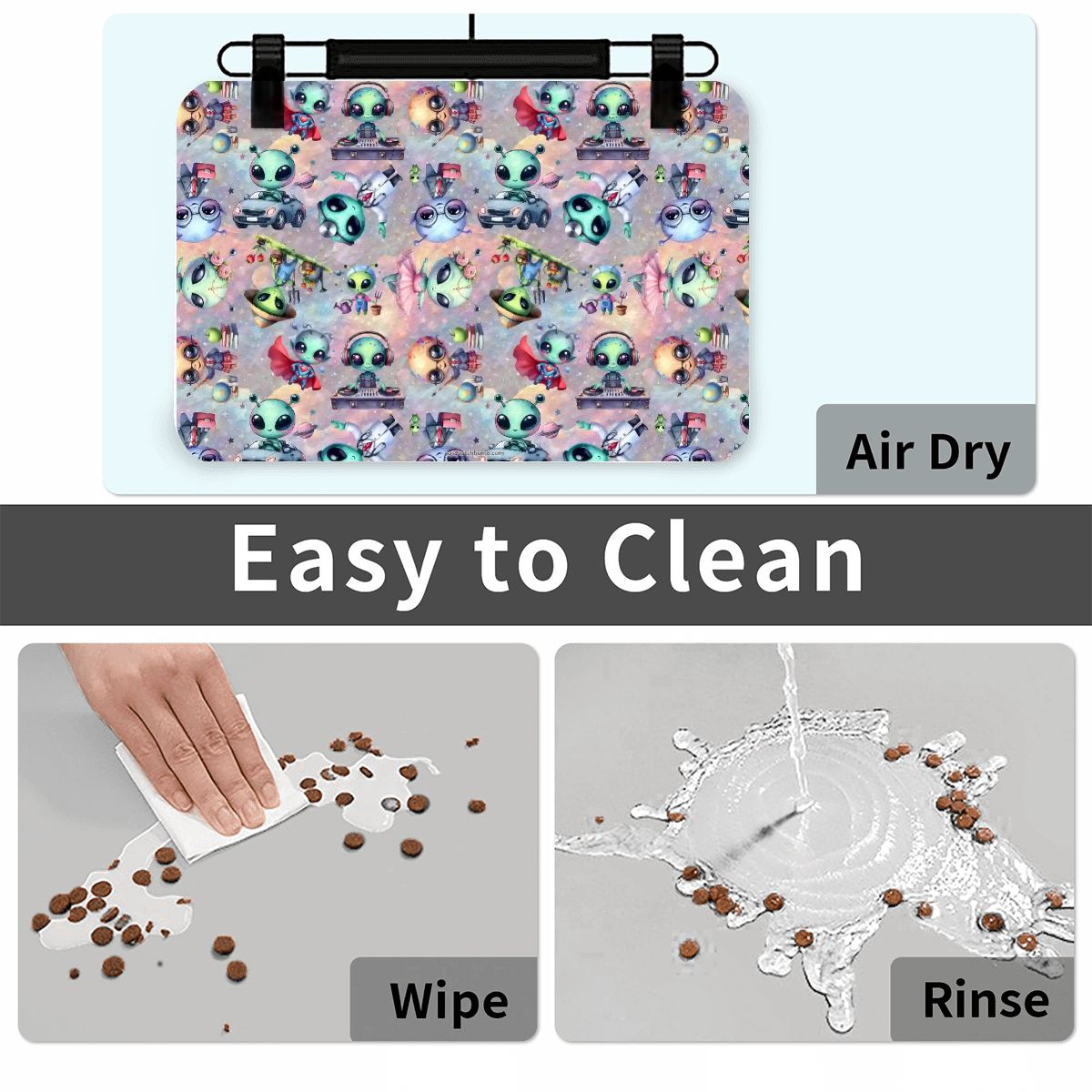 6 Alien Designs, Waterproof Pet Food Mat