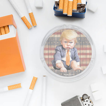 3 .3" Round, Lead Free Glass Ashtray - Baby Trump