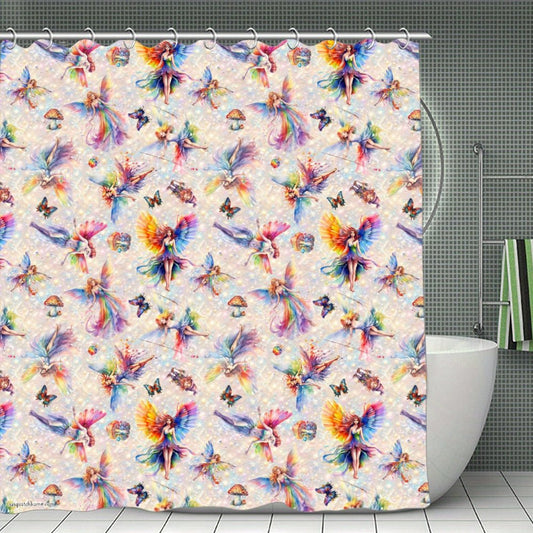 6 Fairy Designs, Waterproof Polyester Shower Curtain – Made in the USA – 70.8x70.8”