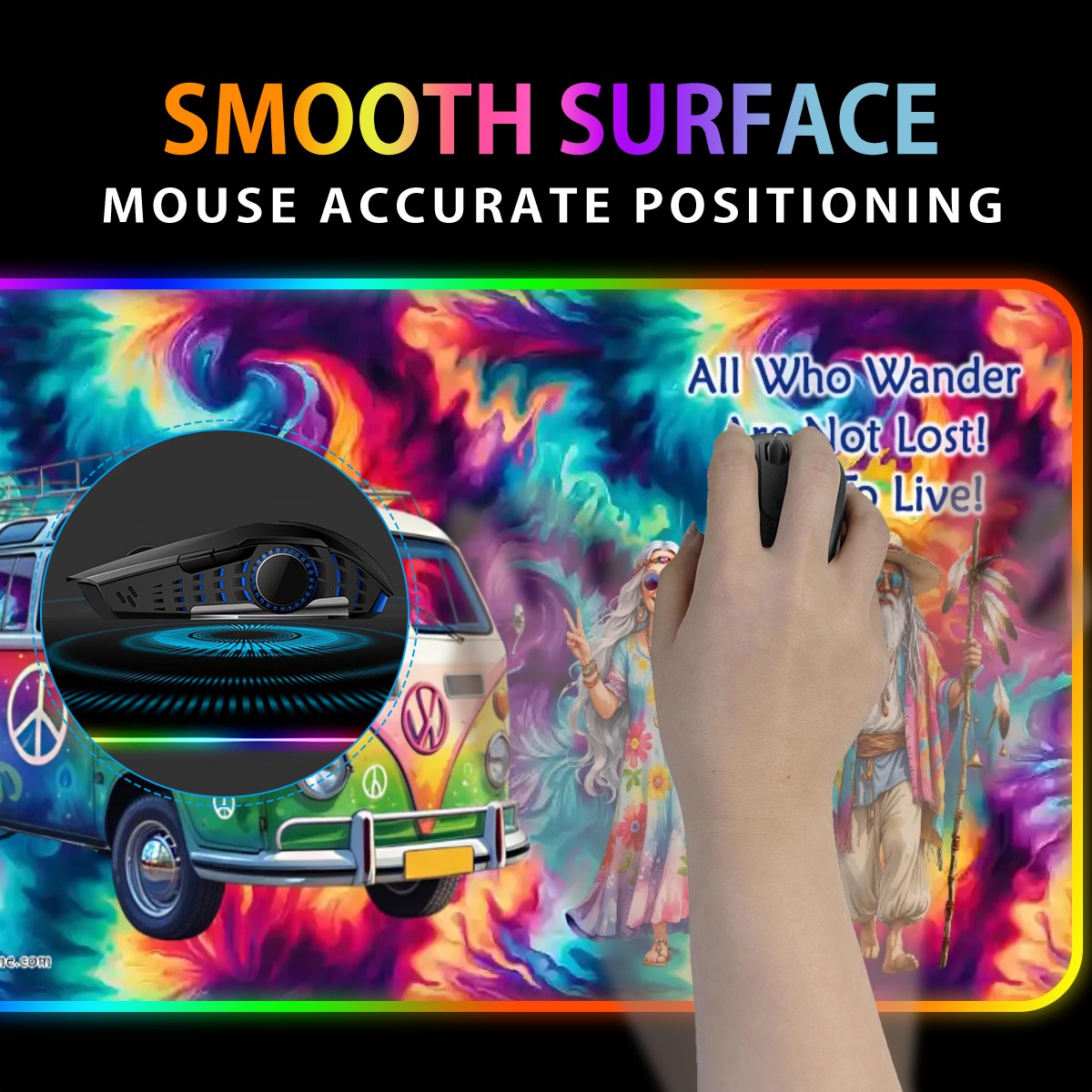 Old Hippie Couple, Wireless Charging Gaming Mouse Pads / Mat With Lights - 2 Sizes