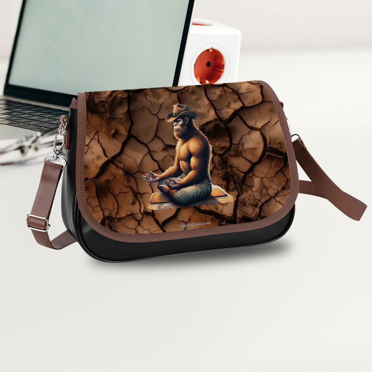 Cowboy Bigfoot Yoga, Leather Shoulder Bag / Purse