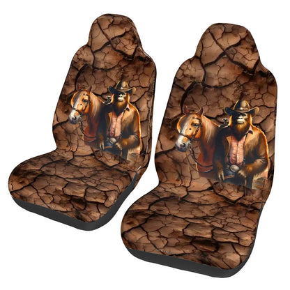 Cowboy Bigfoot / Sasquatch, Set of 2 Front Auto Seat Covers