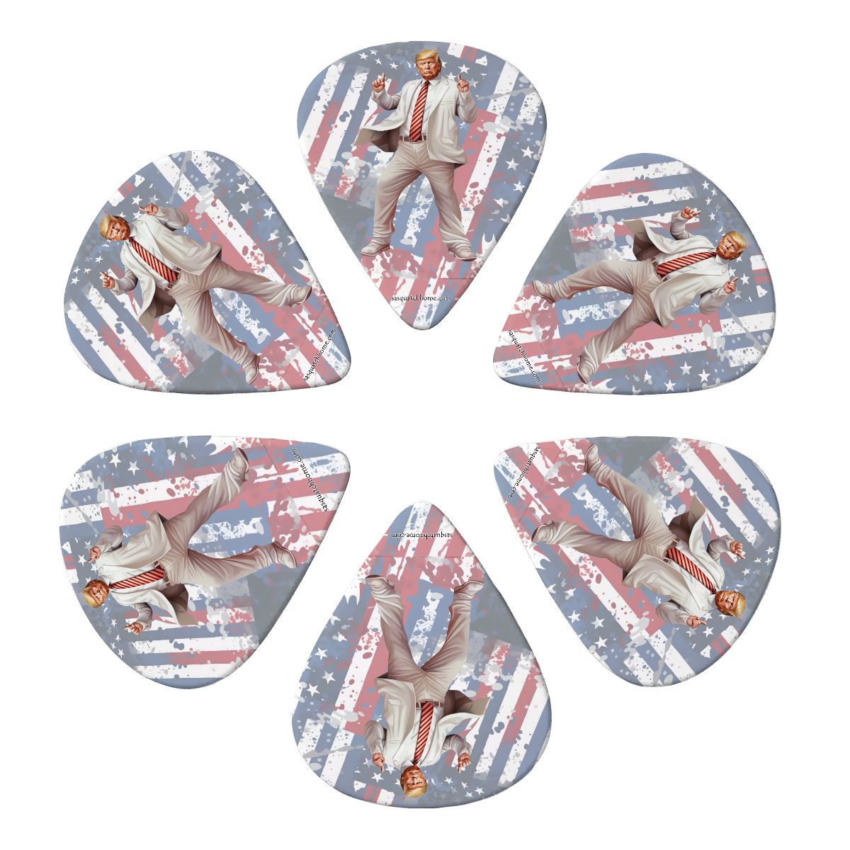 6 Guitar Picks with Keychain Snap Case- Dancing Donald Trump – 3 Thicknesses