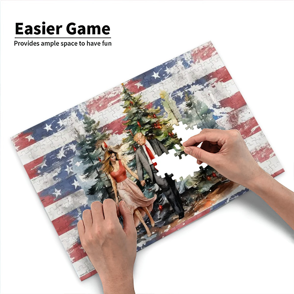 Donald & Melania Trump in Woods - Wooden Jigsaw Puzzle 300 pcs (Horizontal)