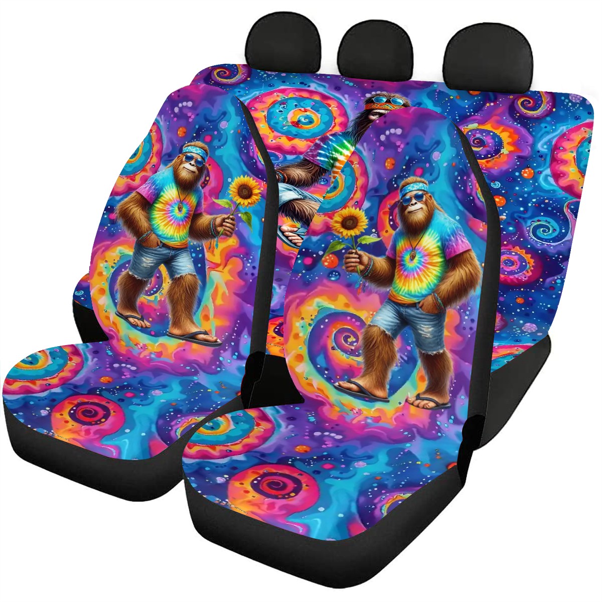 Hippie Sasquatch / Bigfoot, Car Seat Covers, Full 3 Piece Set