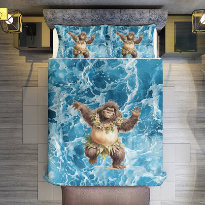 Sasquatch Hula On the Beach 3-Piece Bedding Set-102"x90"/ 259x229cm (Dual-sided Printing)