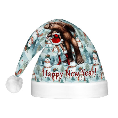 Sasquatch w/ Sexy Lady, Adult Plush Santa Hat with Light