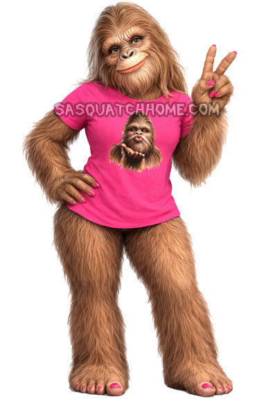 Female Sasquatch in BIgfoot Blow Kiss Shirt