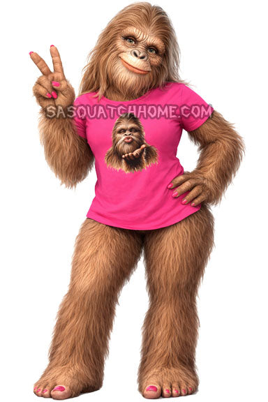 Female Sasquatch in BIgfoot Blow Kiss Shirt