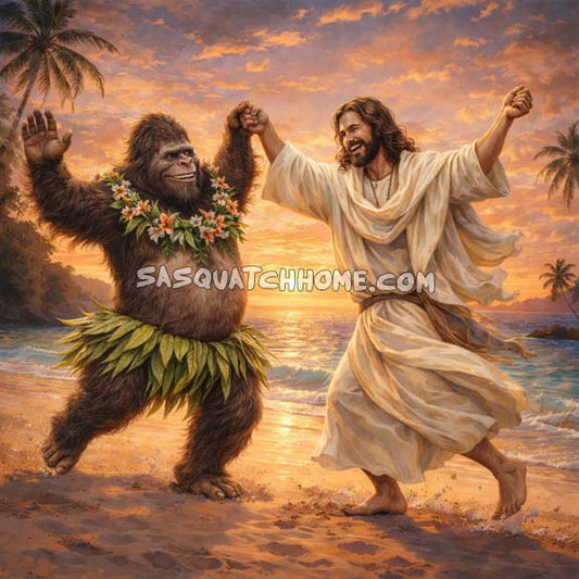 Jesus Dancing With Sasquatch on Beach Digital Download
