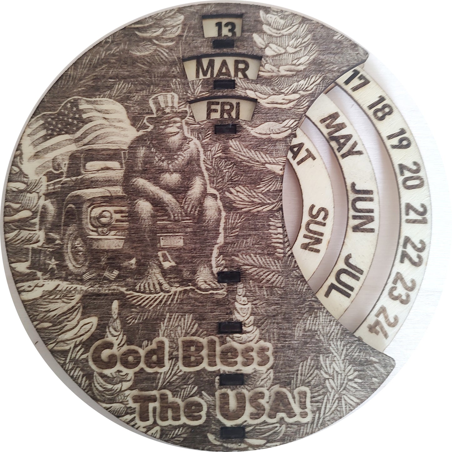 Hand Made Wood, Bigfoot, Sasquatch Shopping Wall Calendar + Lifetime Gift!