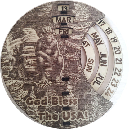 Hand Made Wood, Bigfoot, Sasquatch Shopping Wall Calendar + Lifetime Gift!