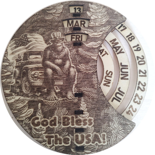 Hand Made Wood, Bigfoot, Sasquatch Cowboy Wall Calendar + Lifetime Gift!