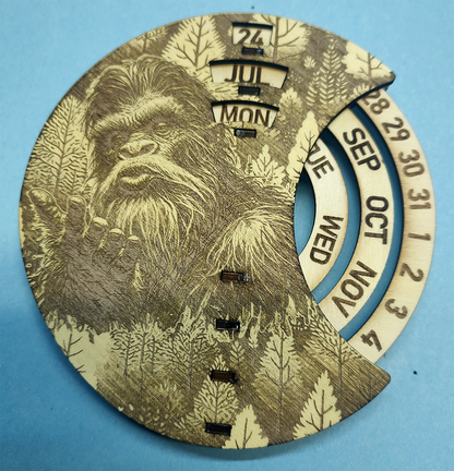 Hand Made Wood, Bigfoot, Sasquatch Wall Calendar + Lifetime Gift!